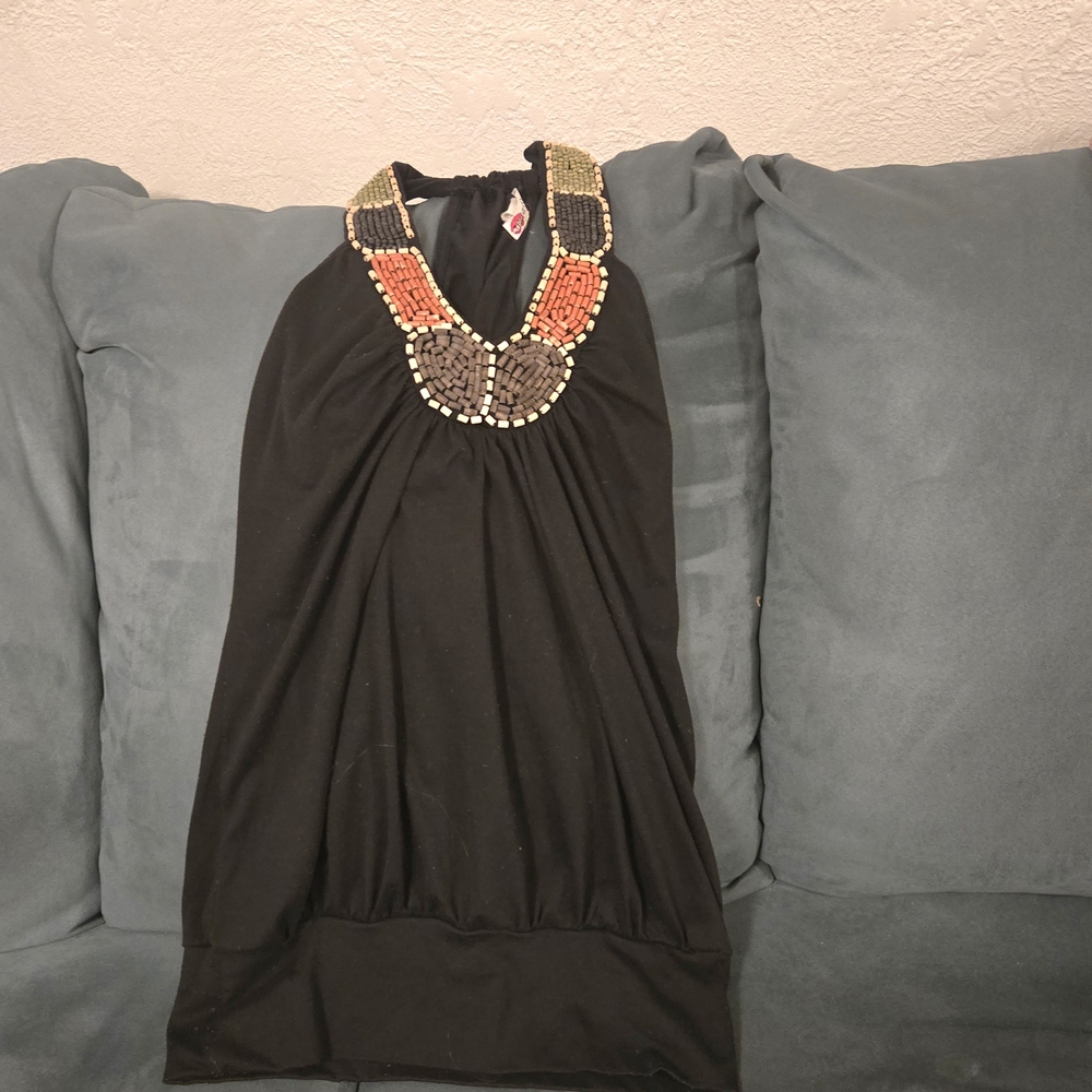 Body Central Black Top with Beaded Accents